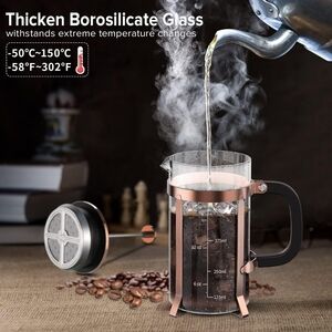 Borosilicate Glass French Press Coffee Maker - Rose Gold